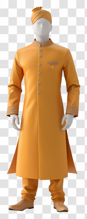 Indian Formal Wear - Traditional Orange Outfit With Turban Transparent PNG