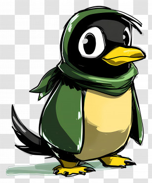 Penguin - Cute Penguin With Green Scarf Transparent PNG