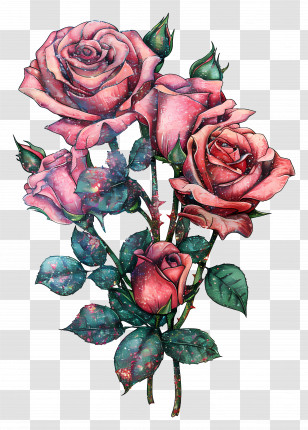Glitter Roses Bouquet - Pink Roses Bouquet Illustration Transparent PNG