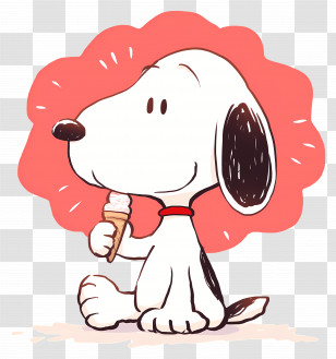Snoopy Eating Ice Cream - Cartoon Dog Enjoying An Ice Cream Cone Transparent PNG