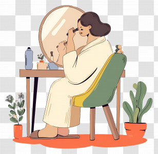 Woman Brushing Hair - Woman Applying Makeup At Vanity Transparent PNG