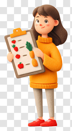 Girl Making Shopping List - Girl With Vegetable Checklist Transparent PNG