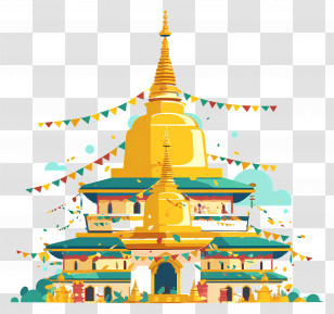 Golden Pagoda - Golden Temple With Festive Flags Transparent PNG
