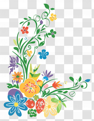 Easter Flower - Colorful Floral Design With Leaves Transparent PNG