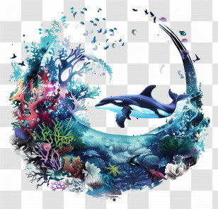 World Oceans Day - Orca Swimming In Coral Reef Transparent PNG