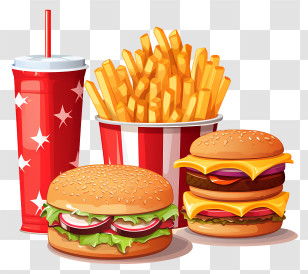 Fast Food - Burger, Fries, And Soda In A Takeout Meal Transparent PNG