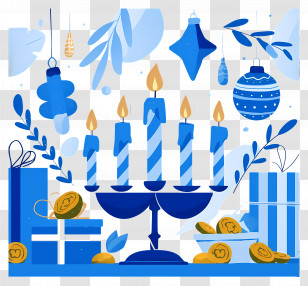 Hanukkah - Blue Hanukkah Candles And Gifts Transparent PNG