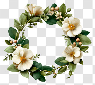 Watercolor Flower Frame - Beautiful Floral Wreath With White Flowers Transparent PNG