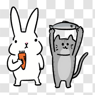 Cartoon - Cartoon Rabbit And Cat With Food Transparent PNG