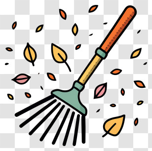Rake - Garden Rake With Autumn Leaves Cartoon Style Transparent PNG