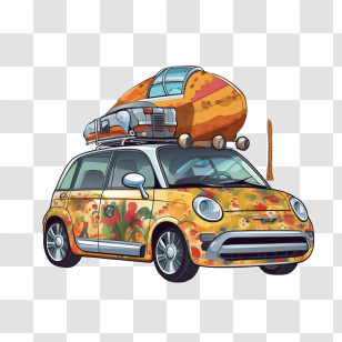Summer Vacation
 - Floral Decorated Car With Roof Luggage Transparent PNG