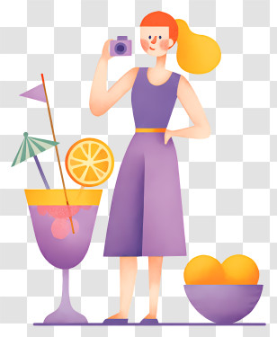 Woman Holding Camera - Vacation Girl With Cocktail Camera Transparent PNG