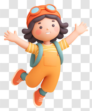 Kid Girl Flying In Air - Joyful Child In Orange Outfit Transparent PNG