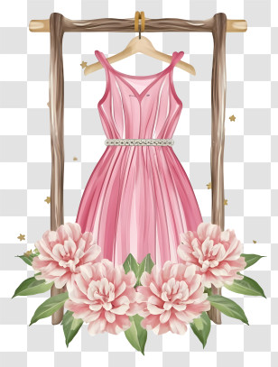 Pink Dress - Elegant Pink Dress With Floral Decoration Transparent PNG