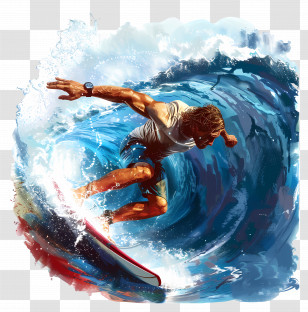 Surfing - Surfer Riding Powerful Blue Ocean Wave Transparent PNG