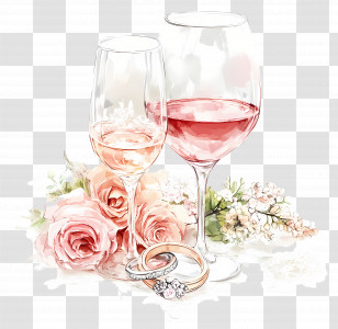 Wedding Rings - Wine Glasses With Roses And Ring Transparent PNG