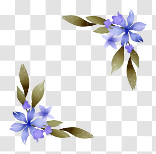 Watercolor Paintings - Purple Flowers With Leaves In Corner Transparent PNG