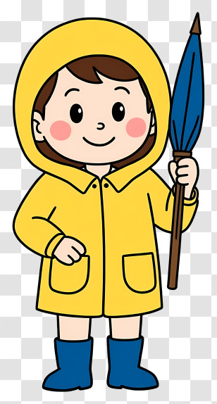 Cartoon Student - Girl In Yellow Raincoat Holding Umbrella Transparent PNG