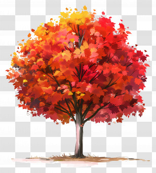 Maple Tree - Autumn Tree With Vibrant Red Leaves Illustration Transparent PNG