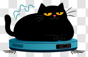 Cat Lying On Robot Vacuum Cleaner - Lazy Black Cat On Robot Vacuum Transparent PNG