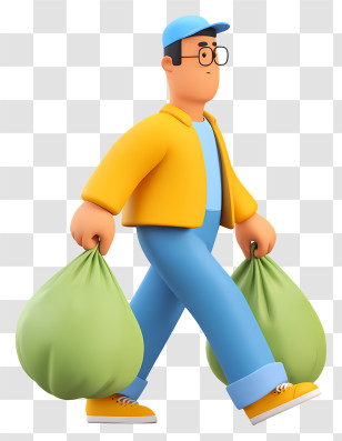 Man Carrying Rubbish Bags - Cartoon Man Carrying Shopping Bags Transparent PNG