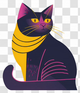 Cartoon Cat - Stylized Black And Yellow Cat Illustration Transparent PNG