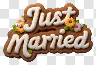 Text Just Married - Just Married Sign With Flowers Transparent PNG