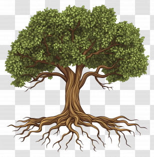 Tree With Roots - Tree With Green Leaves And Visible Roots Transparent PNG