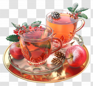 3d Juice - Festive Tea Cups With Apples Transparent PNG