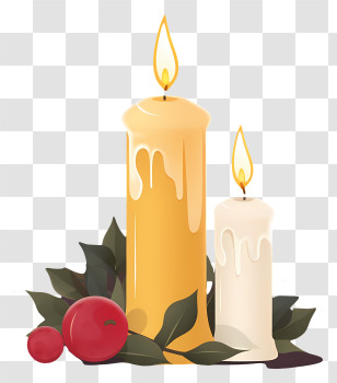 Candles - Burning Candles With Decorative Leaves Transparent PNG
