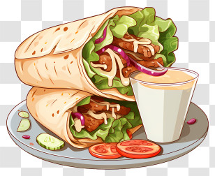 Sketch Shawarma - Shawarma Wraps With Sauce On Plate Transparent PNG