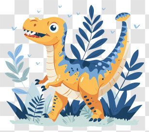 Dinosaurs - Cute Cartoon Dinosaur In A Lush Jungle Scene Transparent PNG