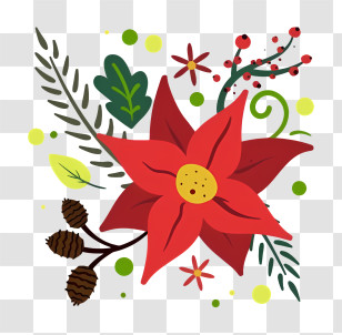 Red Poinsettia Plant - Festive Poinsettia With Greenery Transparent PNG