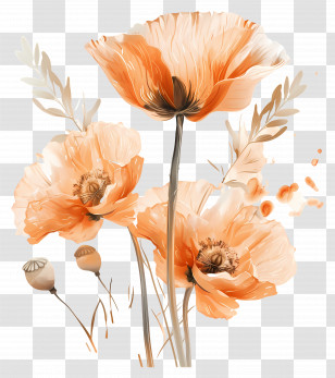 Orange Poppy Flowers - Orange Watercolor Poppy Flowers Illustration Transparent PNG