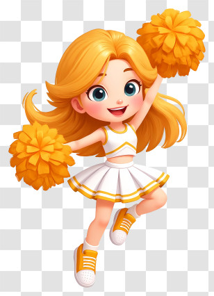 Cheerleader Girl - Happy Yellow Cheerleader Cartoon Transparent PNG