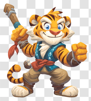 Tiger Mascot - Tiger Warrior With Staff Transparent PNG