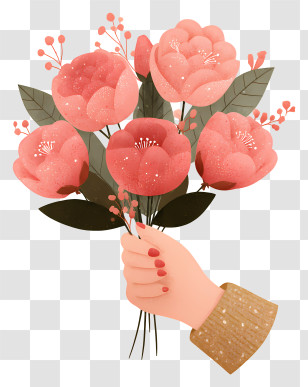 Hand With Flower - Hand Holding Pink Flowers Illustration Transparent PNG