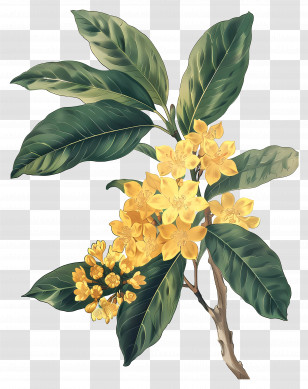 Osmanthus Flower - Yellow Flowers With Green Leaves Illustrated Transparent PNG