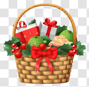 Christmas Basket - Festive Christmas Gift Basket Transparent PNG