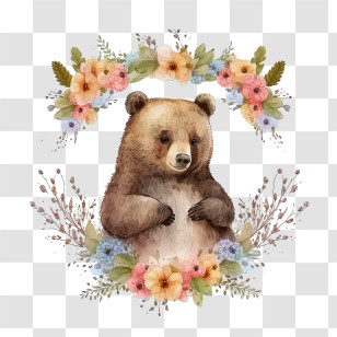 Watercolor Bear
 - Watercolor Brown Bear With Floral Decoration Transparent PNG