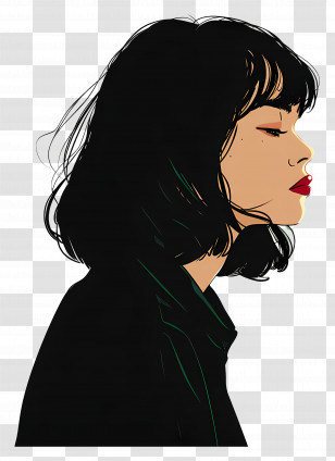 Girl - Profile Of A Woman With Black Hair Transparent PNG