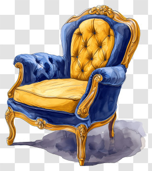 Rich Chair - Luxury Blue And Yellow Armchair Illustration Transparent PNG
