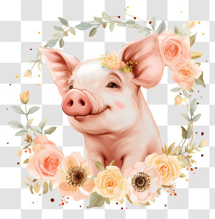 Pig Day - Realistic Pig With Floral Arrangement Transparent PNG