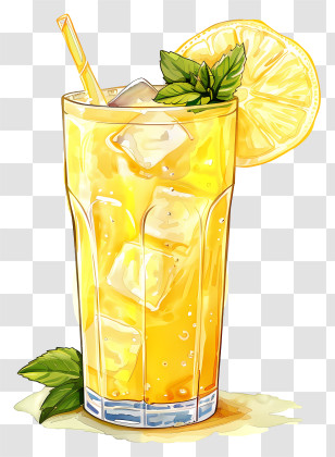 Lemonade Drink - Lemon Iced Tea With Mint And Ice Cubes Transparent PNG