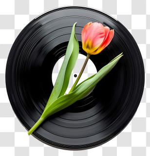 Vinyl Record - Vinyl Record And Tulip Flower Transparent PNG