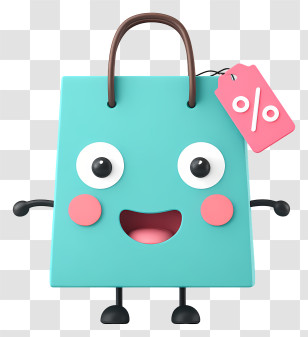 Cartoon Shopping Bag - Happy Blue Shopping Bag With Percent Tag Transparent PNG