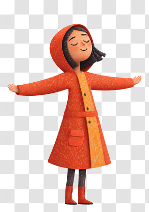 Woman Enjoying Autumn Rain - Woman Embracing Autumn In Orange Coat Transparent PNG