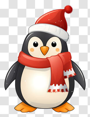 Penguin - Cute Winter Penguin With Scarf And Hat Transparent PNG