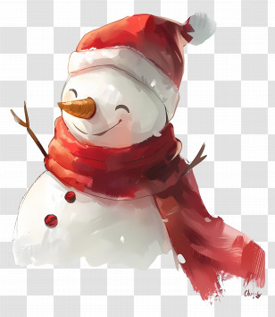 Christmas Snowman - Smiling Snowman With Festive Red Scarf Transparent PNG