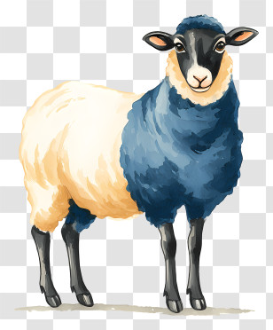 Watercolor Sheep - Sheep With Blue And White Wool Transparent PNG